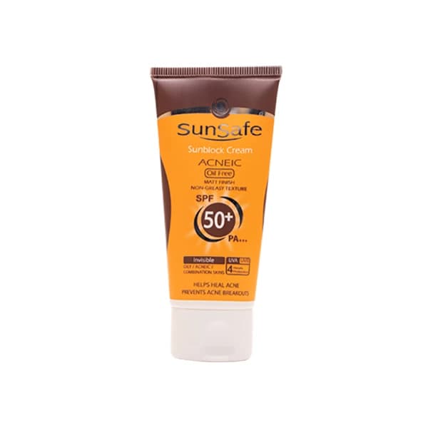 کرم ضد آفتاب و آنتی آکنه بی رنگ سان سیف مدل SPF50 مناسب پوست های چرب حجم 50 میلی لیتر