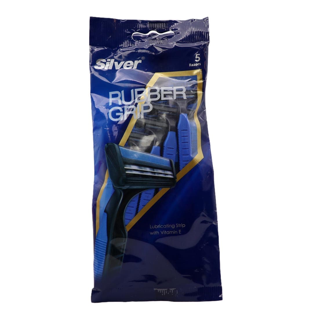 خود تراش مردانه چند بار مصرف 2 تیغ سیلور مدل Rubber Grip بسته 5 عددی
