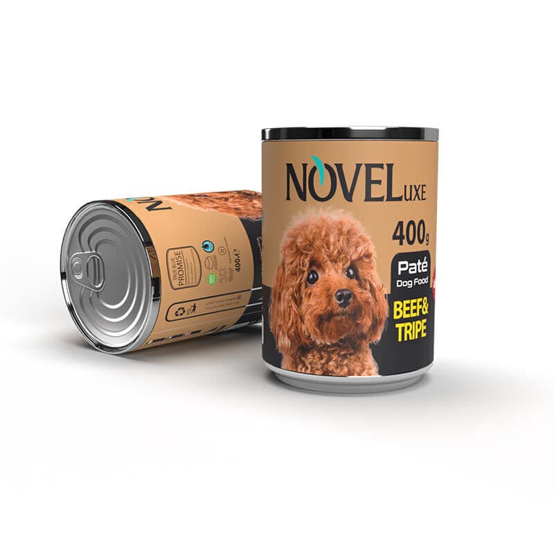 کنسرو پته سگ نوول با طعم سیرابی و گوشت گاو Novel Pate Dog Food With Beef & Tripe وزن 400 گرم