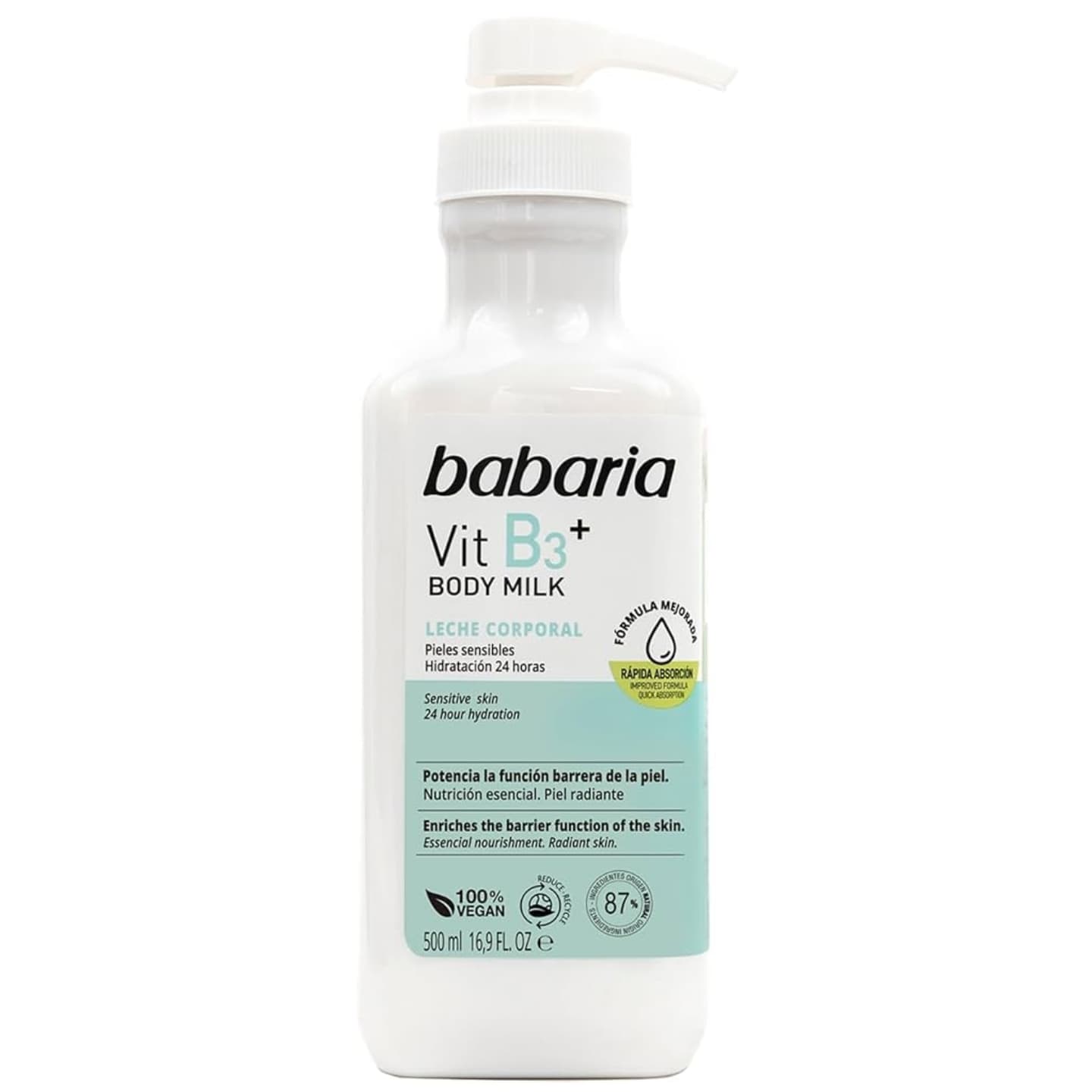 لوسیون بدن ویتامین B3 باباریا مدل body milk برای پوست حساس حجم 500 میل Babaria body milk Vitamin B3 500 ml