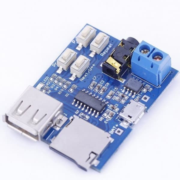 ماژول پخش MP3 دارای آمپلی فایر داخلی 2 وات با پشتیبانی از U disk TF card
