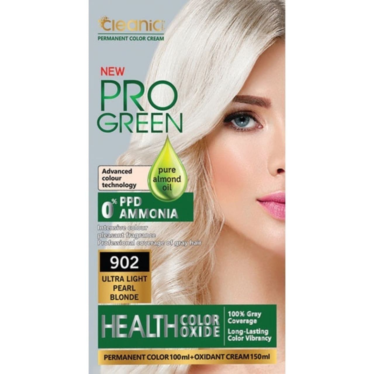 کیت رنگ موی بدون آمونیاک PRO GREEN رنگ بلوند مرواریدی کاملاً روشن شماره 902حجم 100 گرم