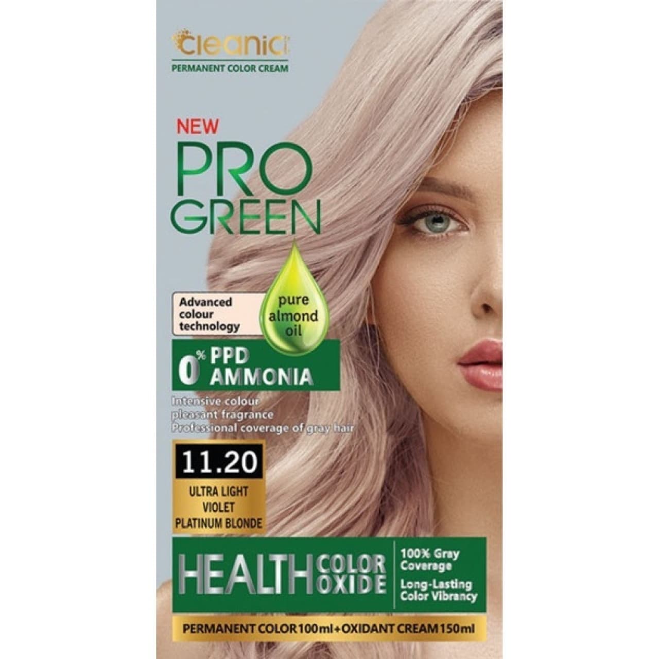 کیت رنگ موی بدون آمونیاک PRO GREEN رنگ بلوند پلاتینیوم بنفش کاملا روشن شماره 11.20 حجم 100 گرم