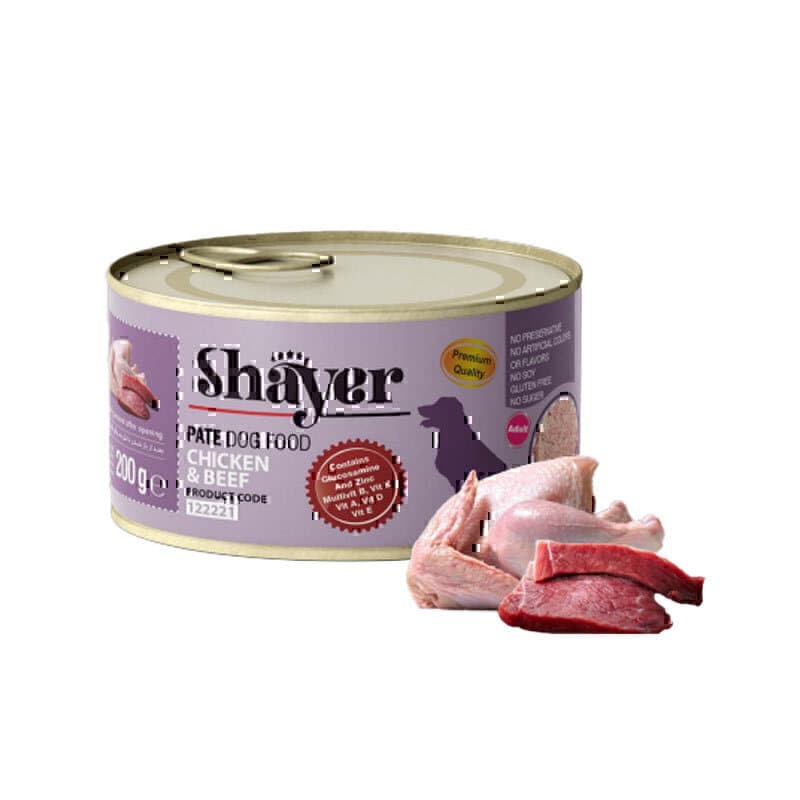 کنسرو پته سگ با طعم مرغ و گوشت قرمز شایر Shayer Pate With Chicken & Beef وزن 200 گرم