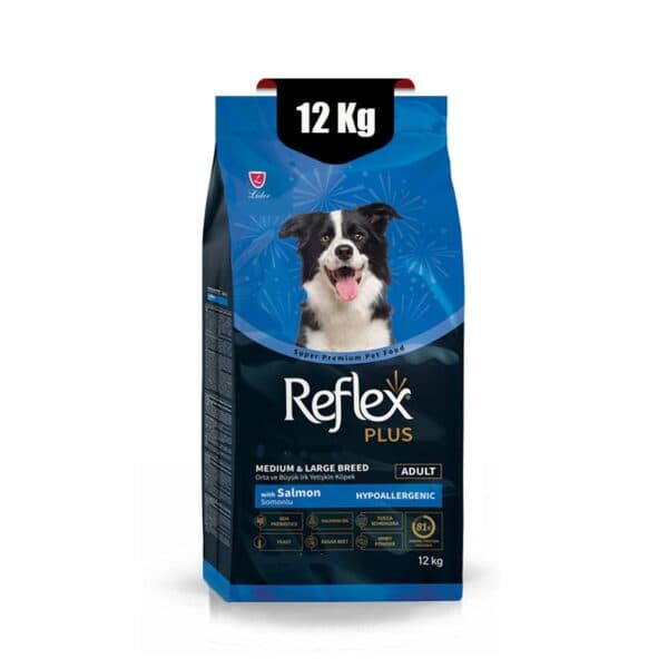 غذای خشک سگ بالغ نژاد متوسط ​​و بزرگ Reflex Plus با طعم ماهی سالمون ۱۲ کیلوگرم