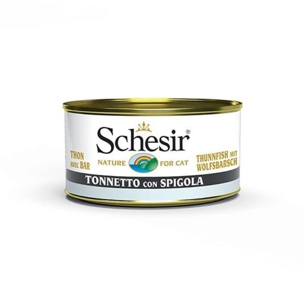 کنسرو گربه با طعم ماهی تن و سی‌بس شسیر (Schesir Cat Tuna with Sea Bass) وزن 85 گرم