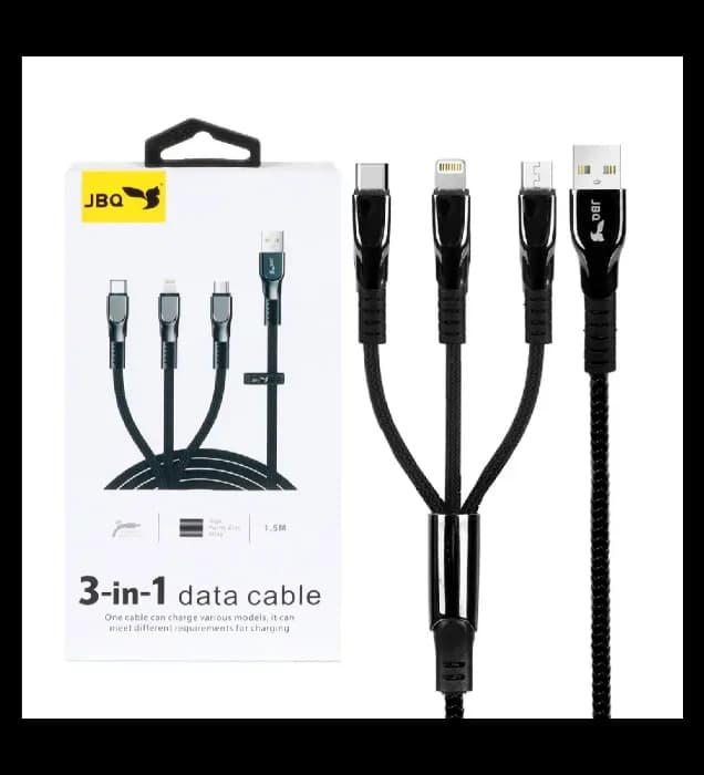 کابل شارژ 1.5 متری فست سه کاره جی بی کیو مدل DT-U33