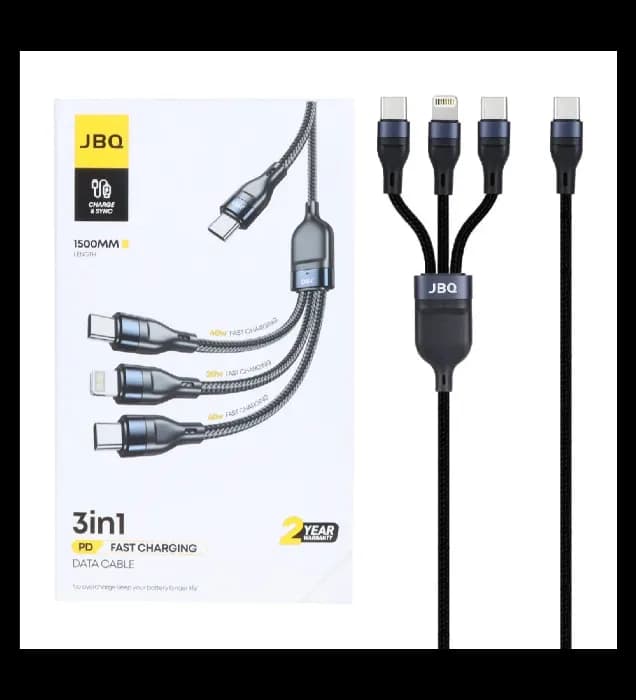 کابل شارژ 1.5 متری فست و PD سه کاره جی بی کیو مدل CA-537