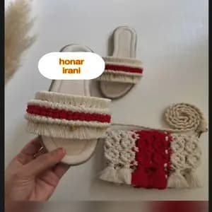 ست صندل و کیف مکرومه بافی مدل یلدایی