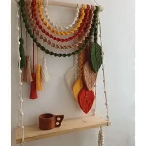 شلف چوبی مکرومه طرح گراناز دکوراتیو رنگین کمونی
