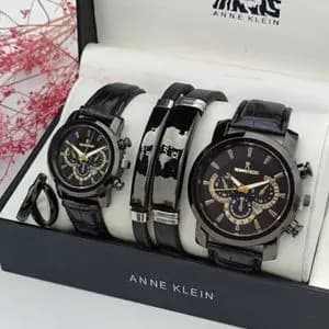 مجموعه ساعت مشکی بندچرمی رومانسون + دستبند + حلقه