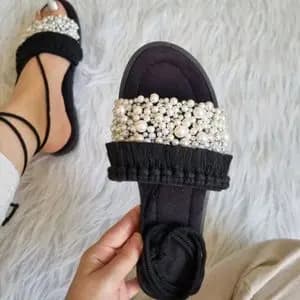صندل مکرومه بافی مرواریدی مجلسی مشکی