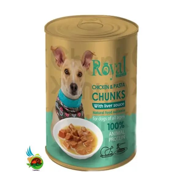 کنسرو چانک سگ رویال کوکو با طعم مرغ و پاستا Royal coco وزن ۳۸۰ گرم
