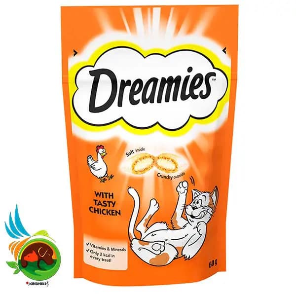 تشویقی گربه دریمیز با طعم مرغ مدل Dreamies with Chicken وزن ۶۰ گرم