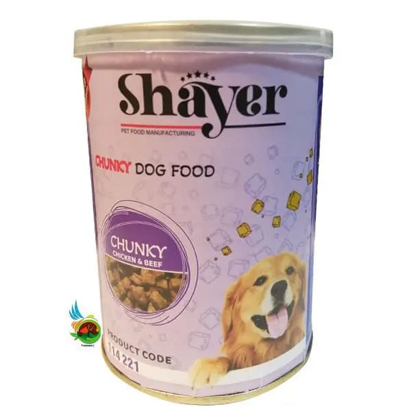کنسرو سگ شایر مدل خورشتی طعم مرغ و گوشت Shayer chunky dog food with chicken & beef وزن ۴۰۰ گرم