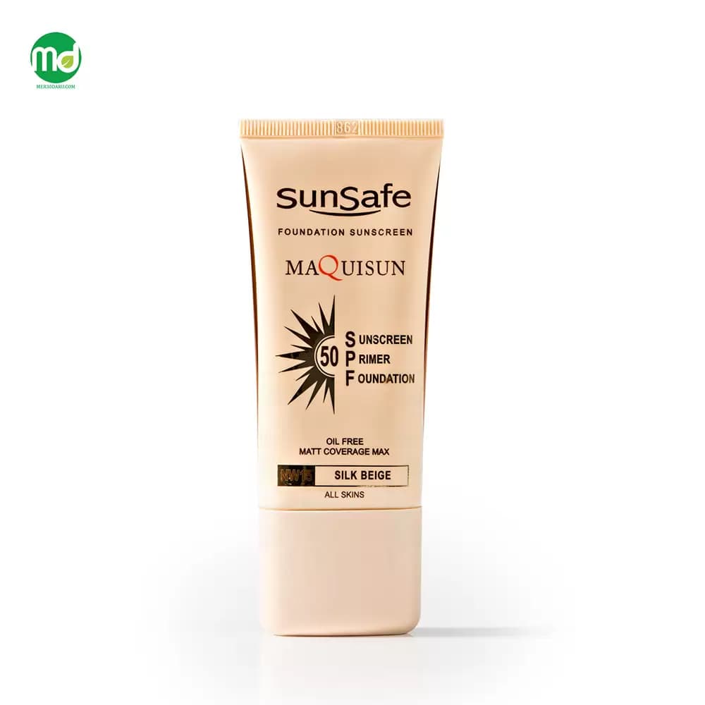 ضد آفتاب سان سیف spf 50 کرم پودری و پرایمری بژ ابریشمی