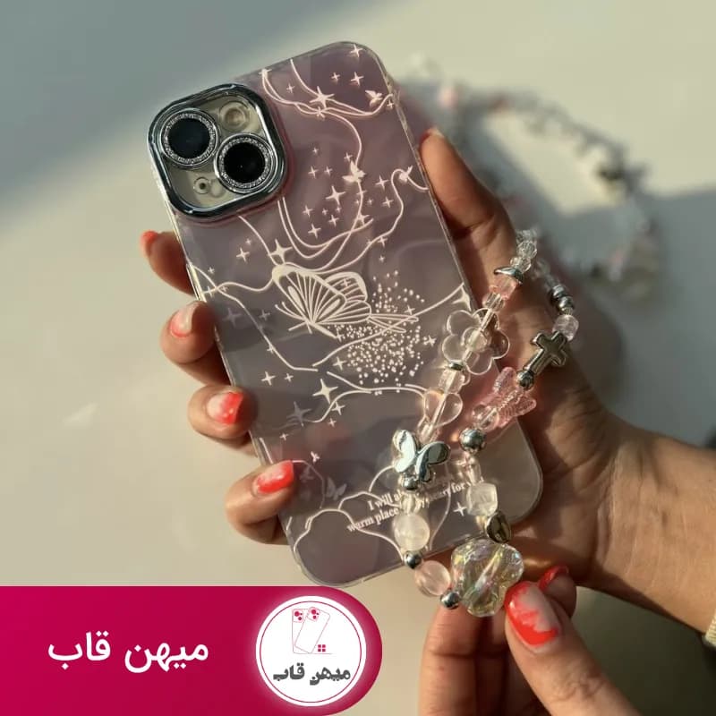 قاب گوشی آیفون dream day صورتی همراه با بند ست - کد (۶۲۲۴۲)