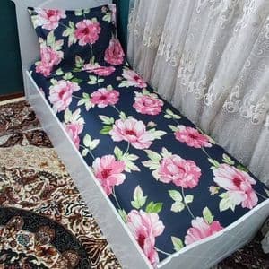 روکش تشک تخت یک نفره گل صورتی سبز روتختی صورتی گلدار زمینه خاکستری سیر