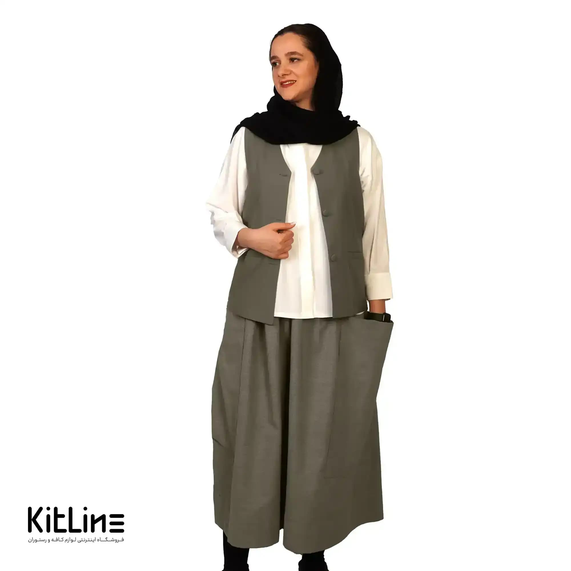 دامن لینن دو جیب سبز S.R