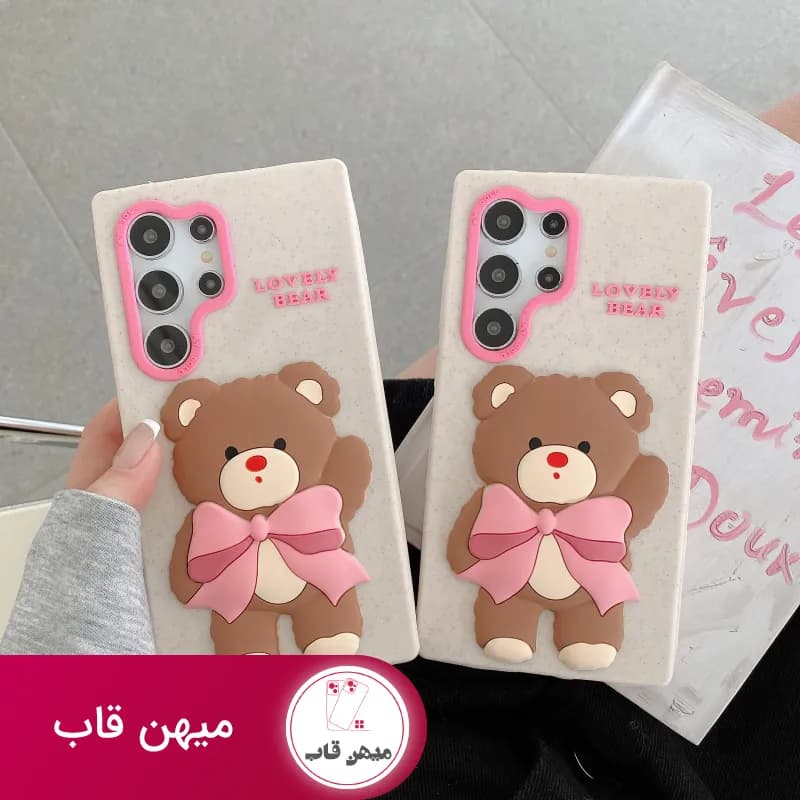 قاب گوشی خرس پاپیون صورتی - کد (۶۵۲۷۸)