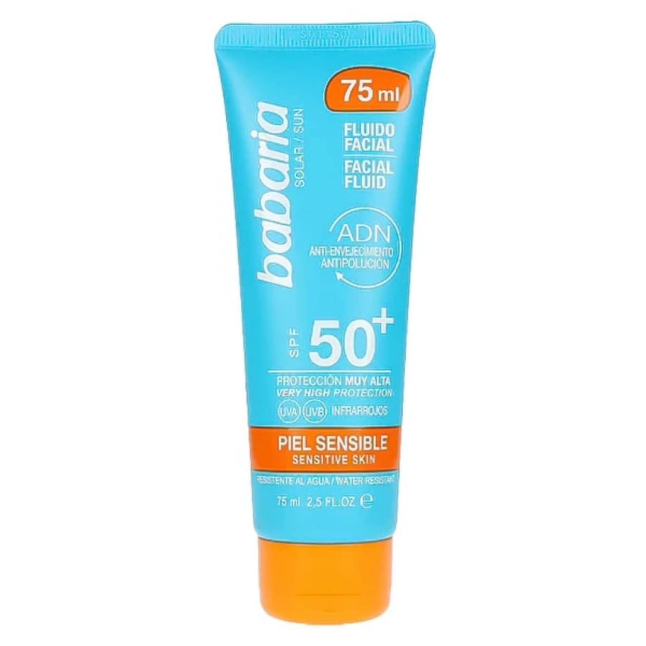 فلوئید ضد آفتاب بی رنگ باباریا SPF 50 مدل SENSITIVE مناسب برای پوستهای حساس حجم 75 میلیلیتر