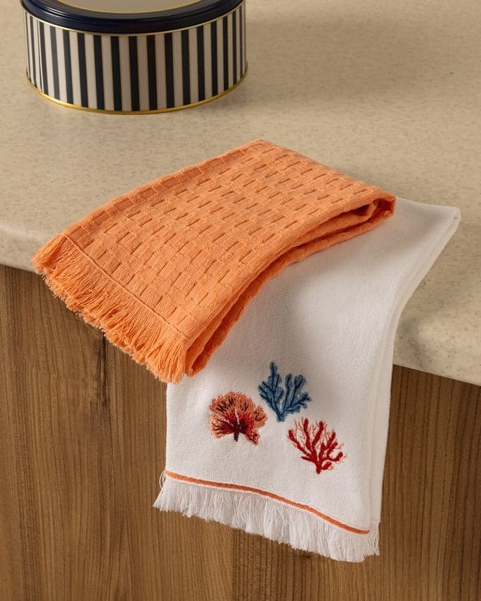 ست حوله آشپزخانه مادام کوکو طرح Corail بسته ۲ عددی