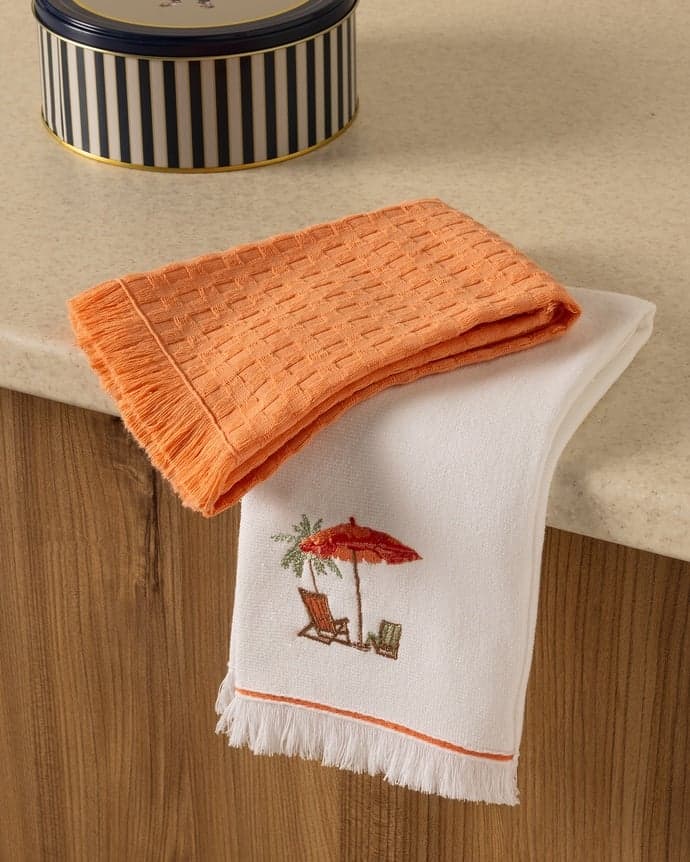 ست حوله آشپزخانه مادام کوکو طرح Parapluie بسته ۲ عددی