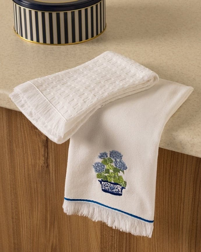 ست حوله آشپزخانه مادام کوکو طرح Hortensia بسته ۲ عددی