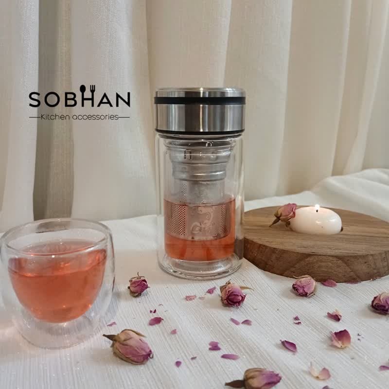 ماگ دمنوش دوجداره صافی استیل طرحدار