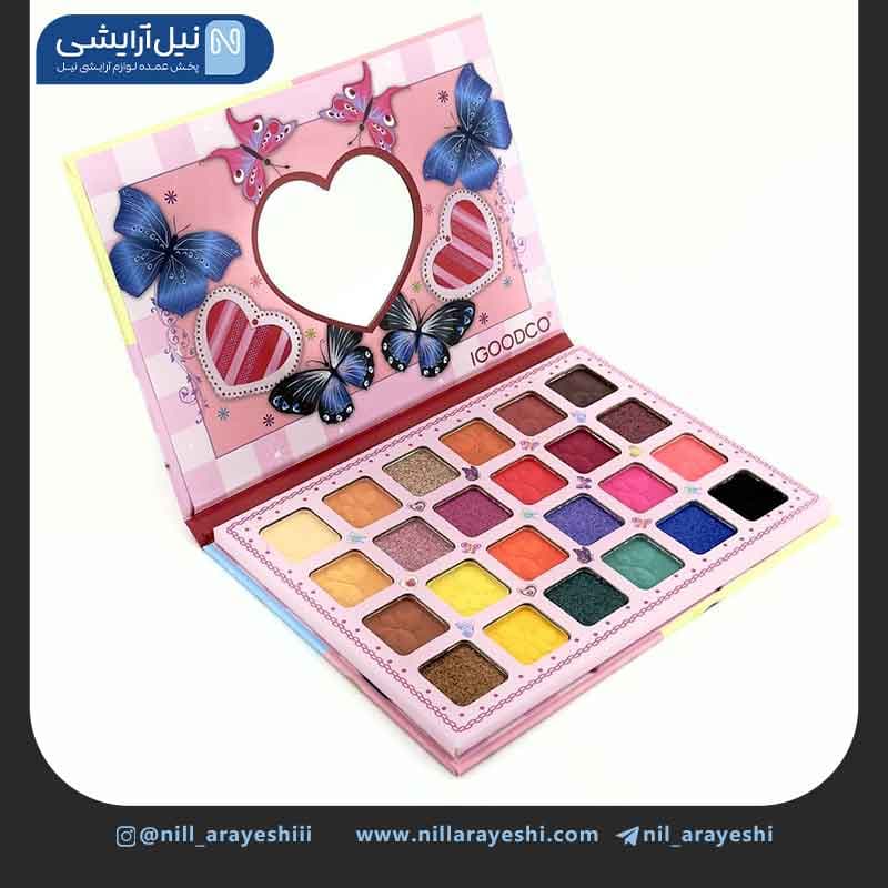 پالت سایه کتابی 24 رنگ طرح پروانه و قلب آیگودکو کد lk5059