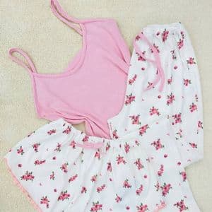 ست سه تیکه کراپ +شلوار+شورتک Rose اخلاقی
