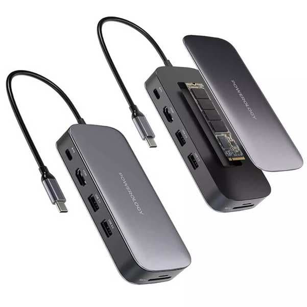 هاب تایپ سی و حافظه اس اس دی 256 گیگابایت پاورولوژی Powerology 256GB USB-C Hub & SSD Drive All-in-one PWSDHB