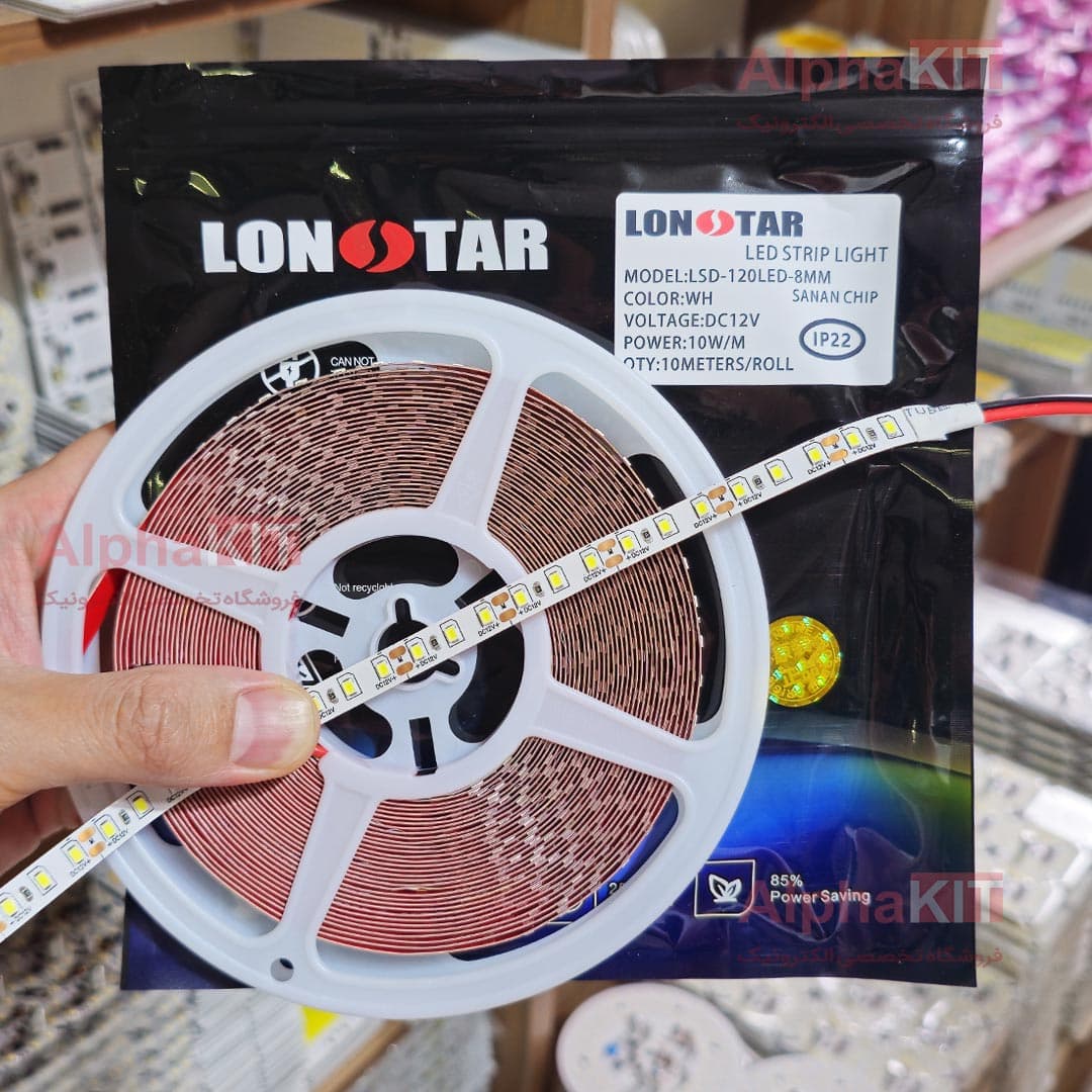 ریسه نواری SMD تراکم 120 سفید مهتابی 12 ولت رول 10 متری برند لان استار LONSTAR