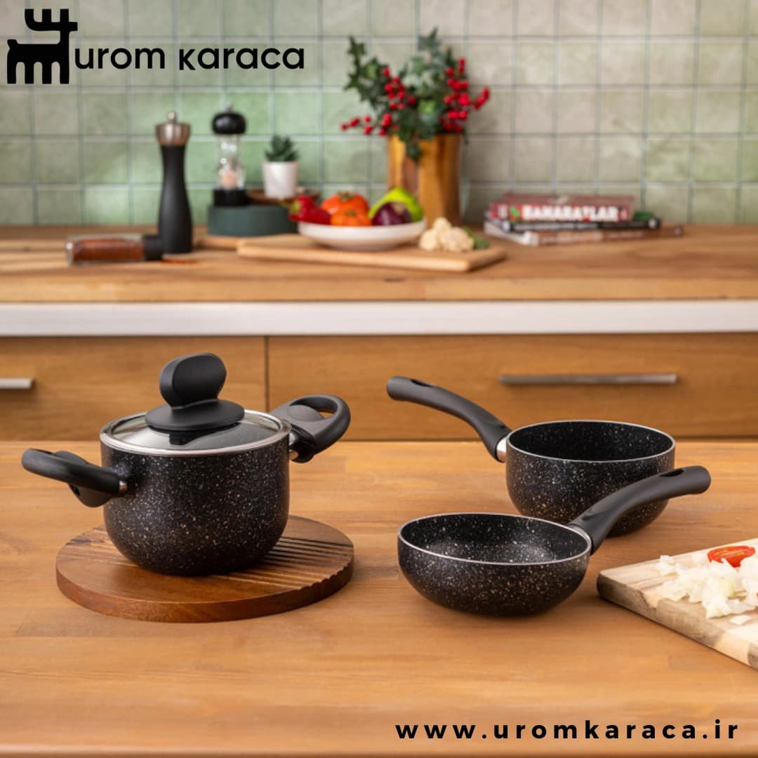 سرویس قابلمه کوچک 4 پارچه گرانیت امسان وگا مشکی