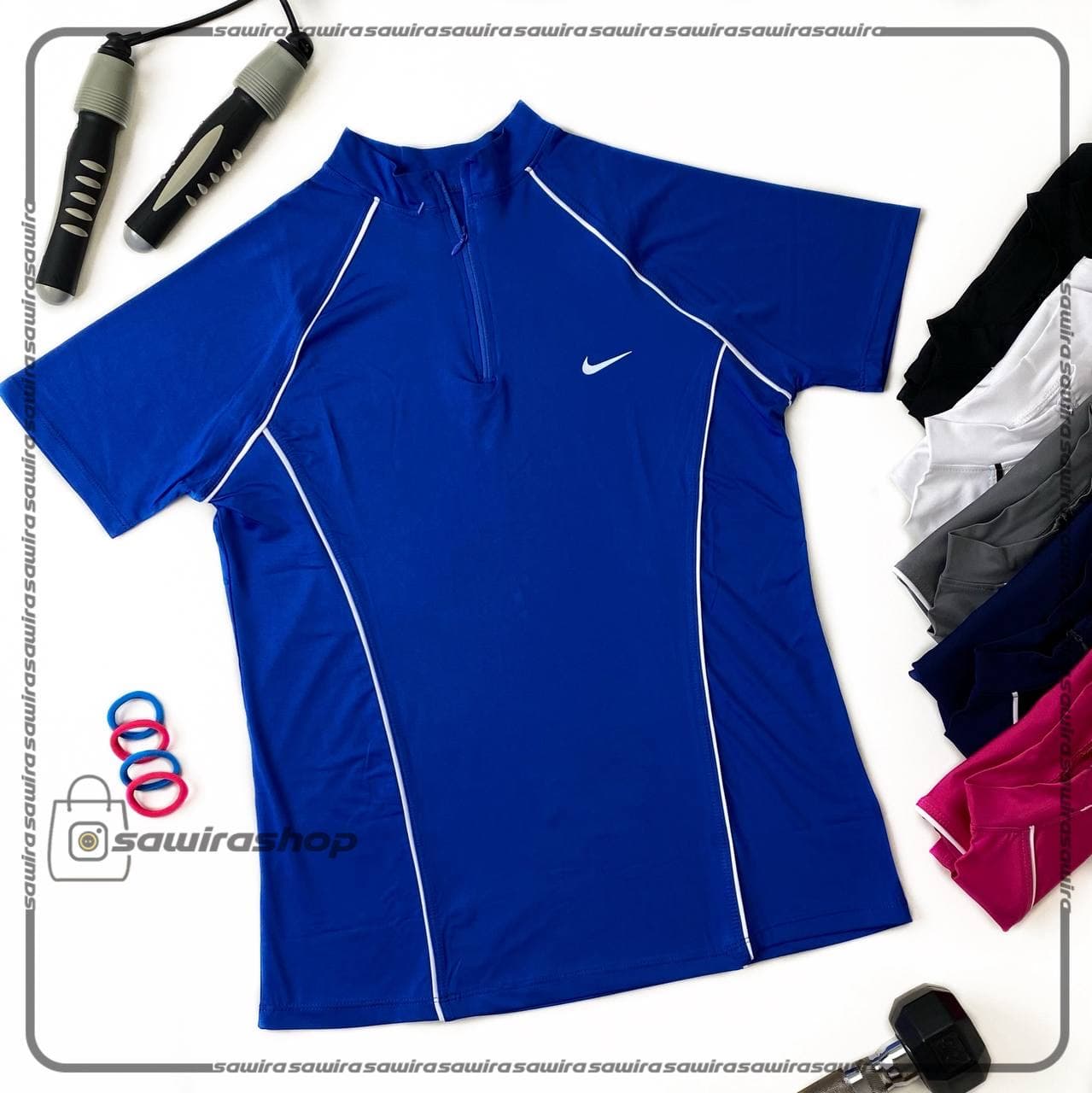تیشرت آستین کوتاه نیم زیپ مغزی دار زنانه نایک (Nike) – (کد: 1753)