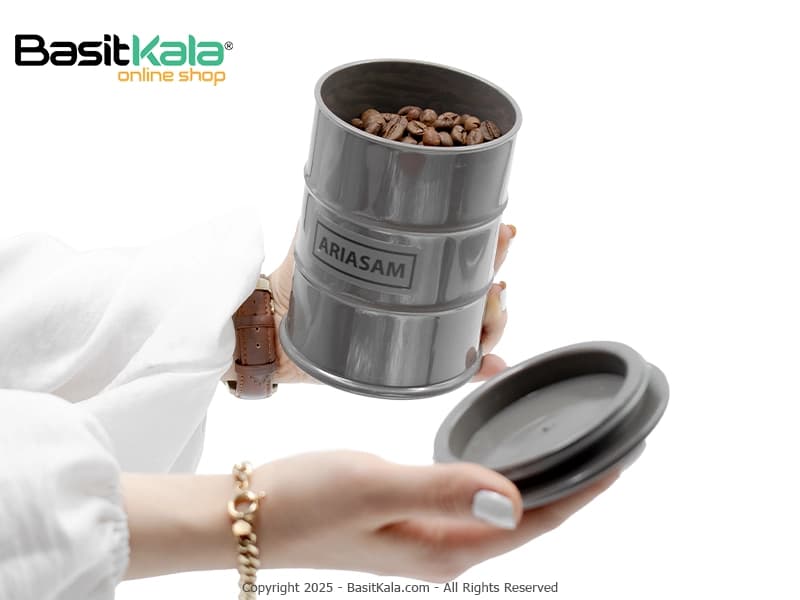ظرف نگهداری قهوه (بانکه) طرح بشکه نفت 600 سی سی آریاسام
