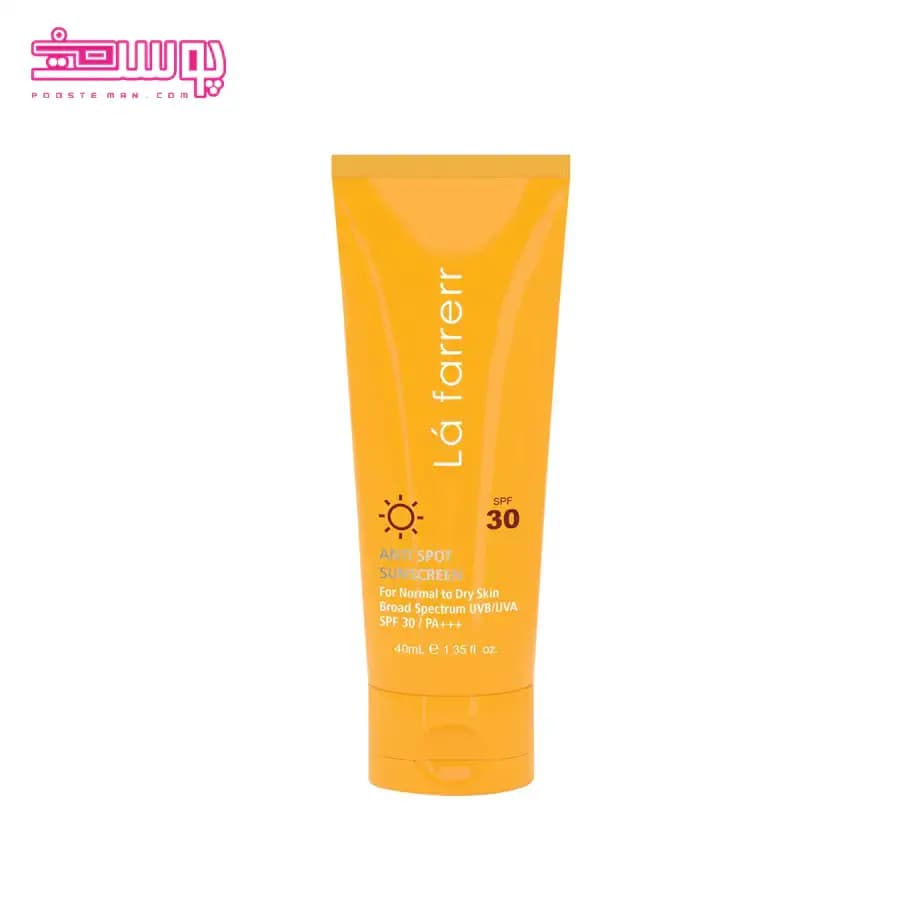 کرم ضد آفتاب و ضد لک بی رنگ لافارر مناسب پوست نرمال و خشک SPF 30 حجم 40ml