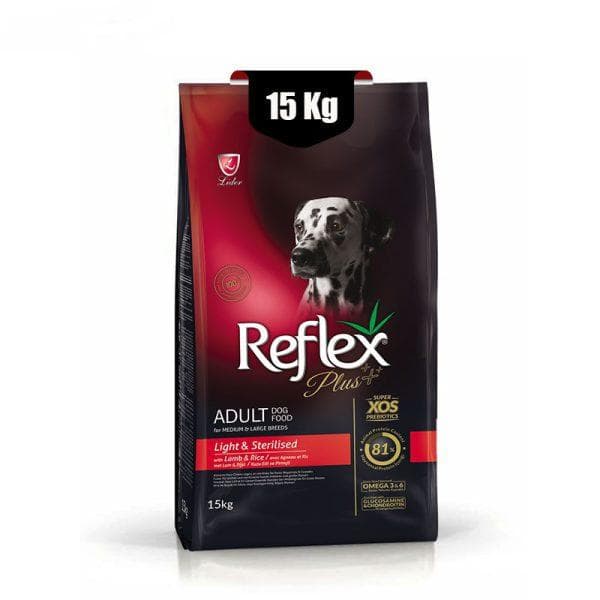 غذای خشک سگ بالغ عقیم شده نژاد بزرگ رفلکس پلاس طعم بره (Reflex Plus Light & Sterilised Adult Dog) وزن 15 کیلوگرم