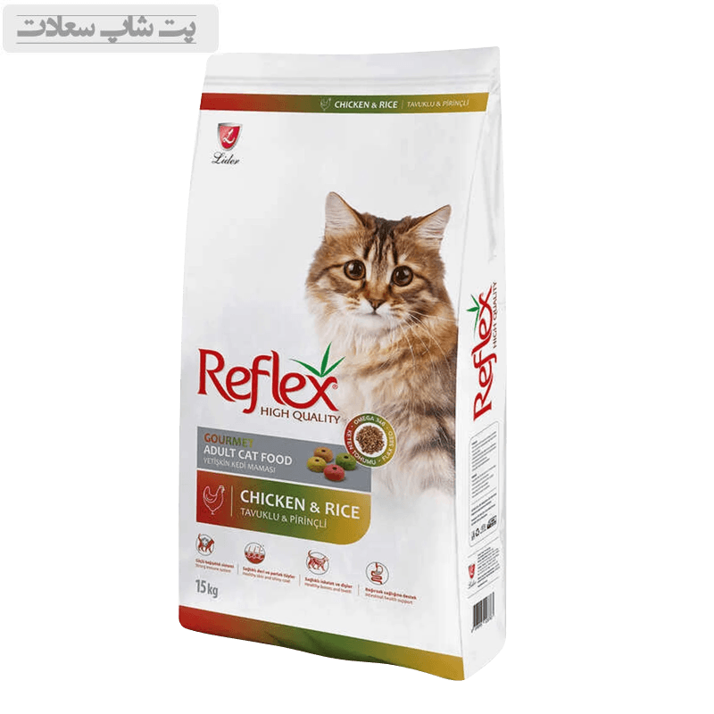 غذای خشک گربه بالغ رفلکس مولتی کالر با طعم مرغ و برنج Reflex Multi Color Chicken And Rice وزن 15 کیلوگرم