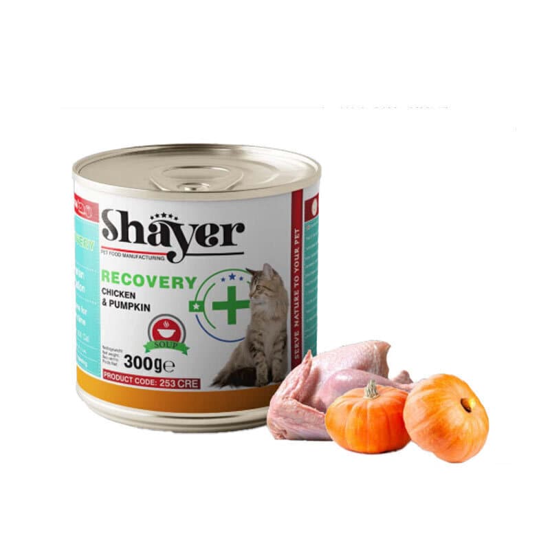 کنسرو سوپ ریکاوری مخصوص گربه با طعم مرغ و کدوحلوایی شایر وزن 300 گرم