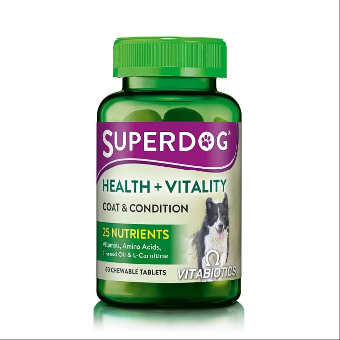 قرص مکمل پوست و مو سگ ویتابیوتیکس سوپر داگ بسته 60 عددی مدل SuperDog Health Vitality