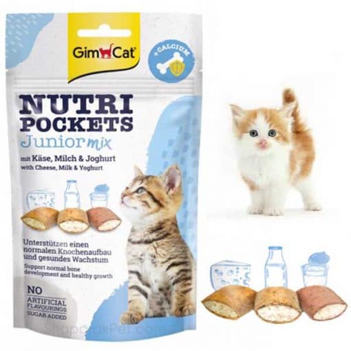 اسنک تشویقی نوتری بچه گربه جیم کت GimCat Nutri Pockets Junior Mix وزن 60 گرم