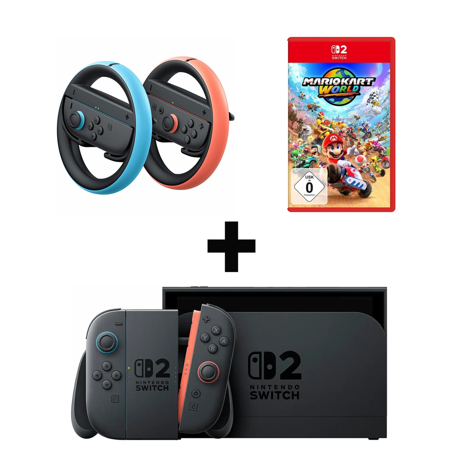 باندل کنسول بازی Nintendo Switch 2 + قاب دسته Wheel Pair + بازی Mario Kart World