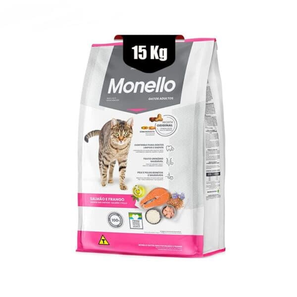 غذای خشک گربه بالغ با طعم میکس ماهی و مرغ مونلو (Monello Adult Cat Mix Salmon and Chicken) وزن 15 کیلوگرم