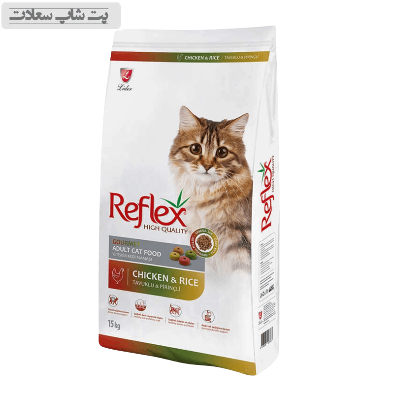 غذای خشک گربه بالغ با طعم مرغ و برنج رفلکس Reflex Multi Color Chicken And Rice وزن 1 کیلوگرم (فله ای)