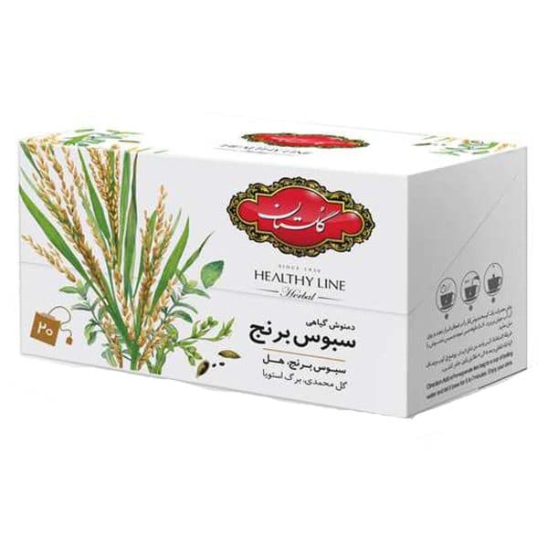 دمنوش کیسه ای گیاهی سبوس برنج ، هل ، گل محمدی ، برگ استویا گلستان 20 عددی