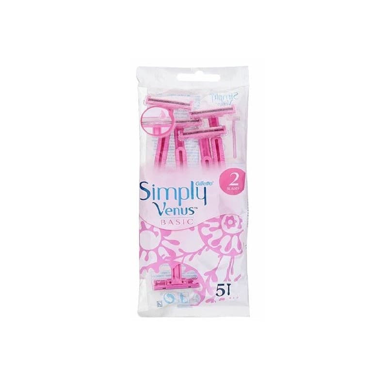 خودتراش زنانه ژیلت ونوس 2 لبه مدل Simply Venus Basic بسته 5 عددی