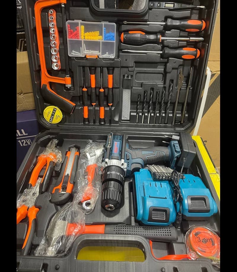 کیت دریل شارژی پیچ کوشتی شارژی 132 پارچه 24 ولت چکشی باس BOSS مدل 24V