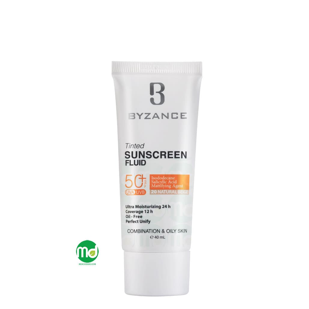 فلوئید ضد آفتاب رنگی بیزانس SPF 50 برای پوست مختلط و چرب 40ml