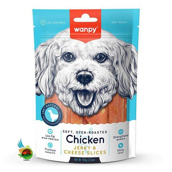 تشویقی سگ ونپی جرکی مرغ و اسلایس پنیر Wanpy Chicken Jerky Cheese Slices وزن ۱۰۰ گرم
